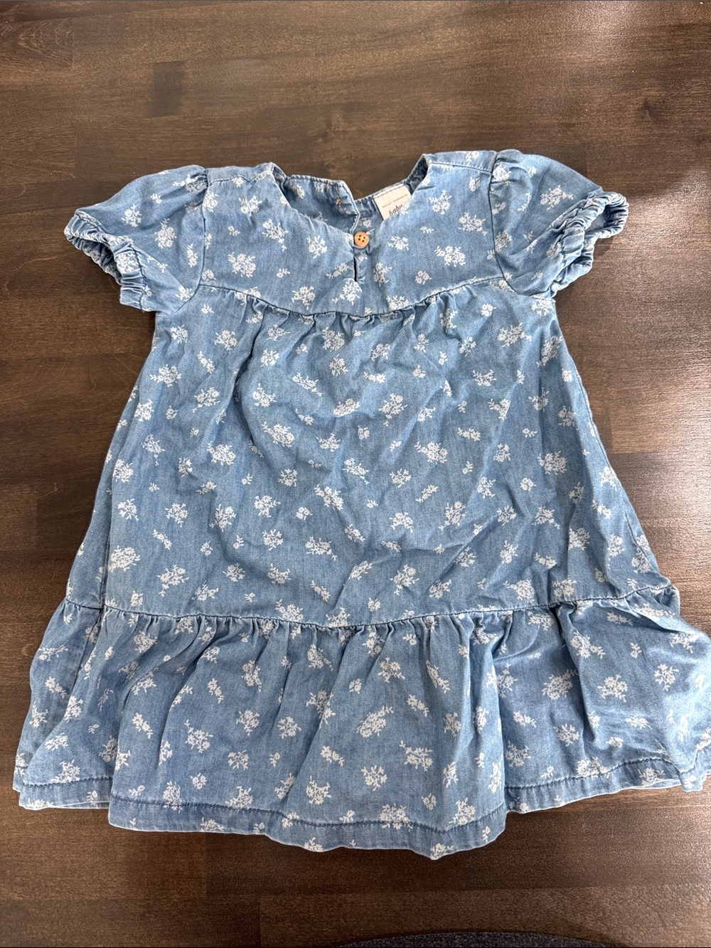 Girls' Blue Floral Tiered Cotton Dress